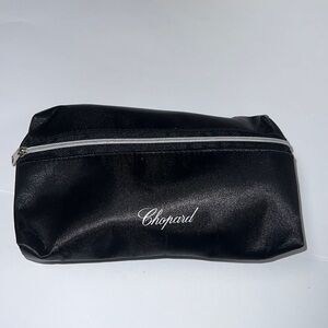 Chopard Black Satin Zip Pouch Clutch Makeup Bag